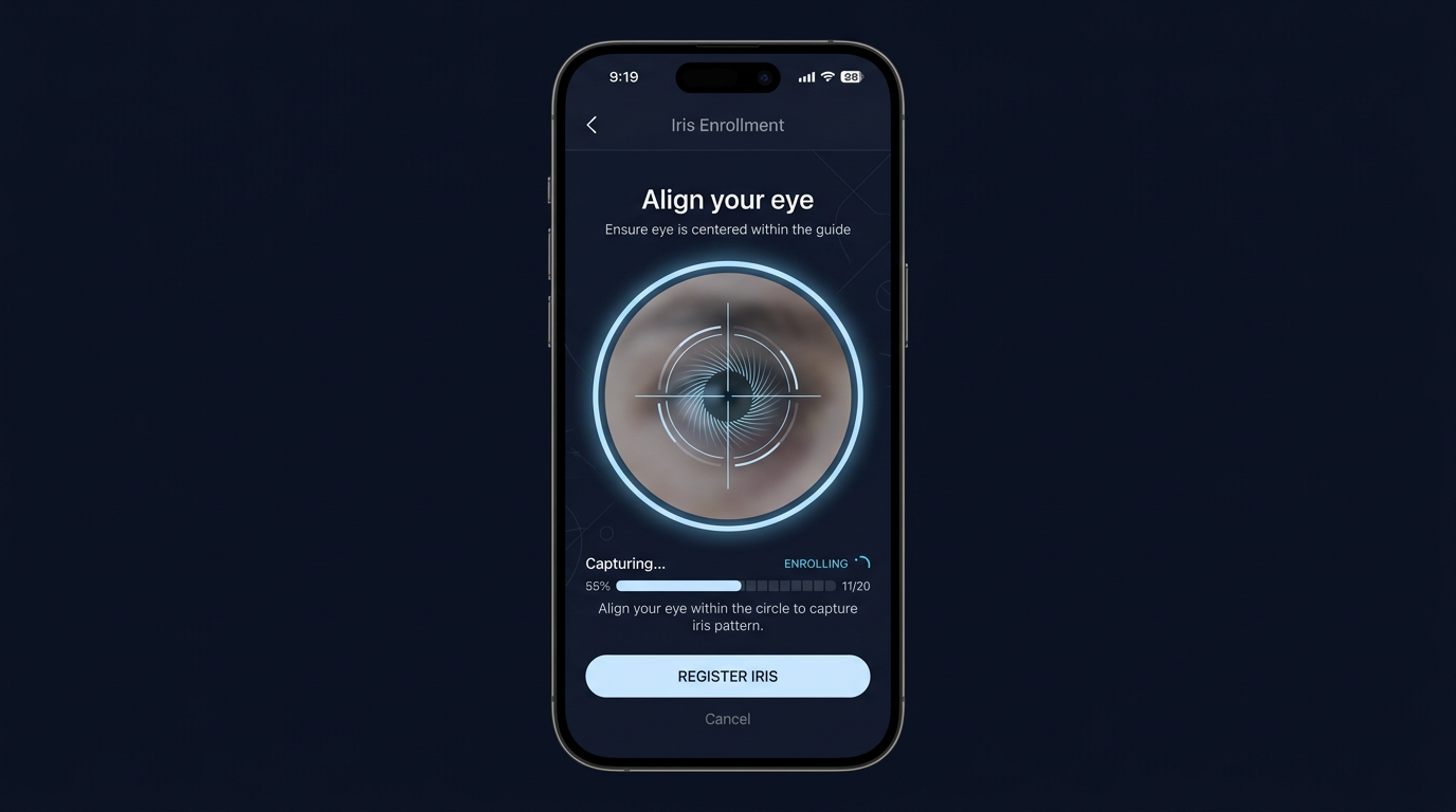 Placeholder screenshot: iris capture flow in the BioTone mobile app